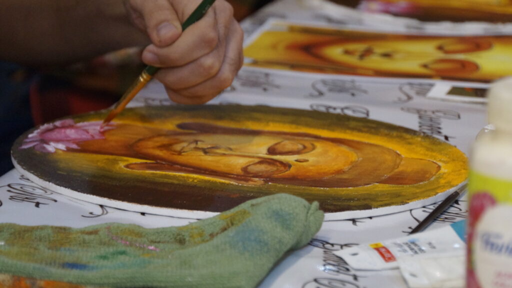 A rendition of the face of the Buddha painted during the Shoonyata workshop.